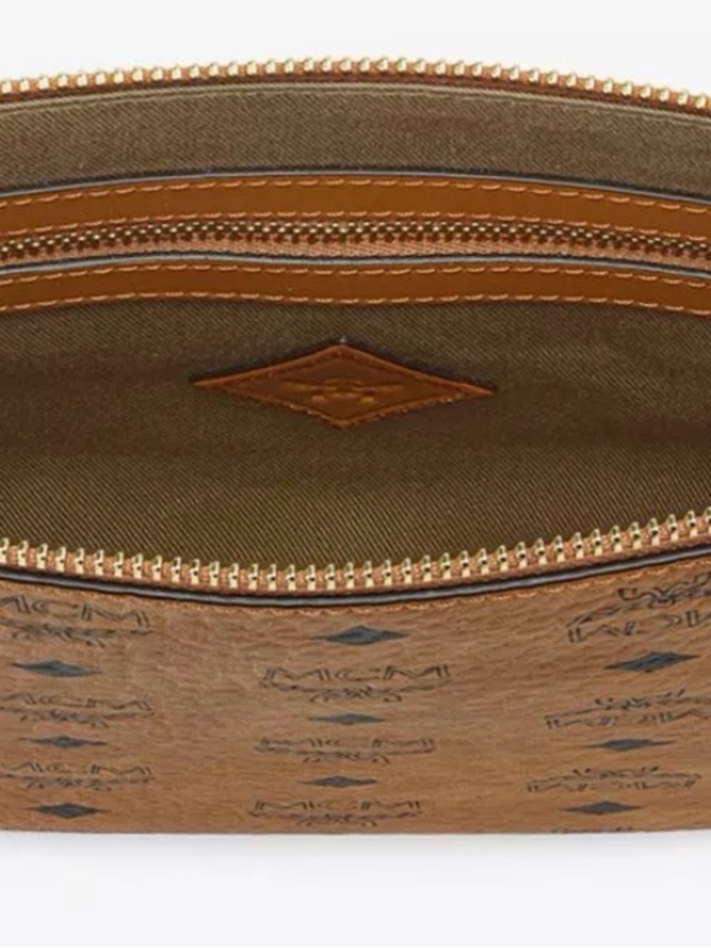 MCM Cognac Logo Zip Pouch in Brown and Black - Picture 3 of 10